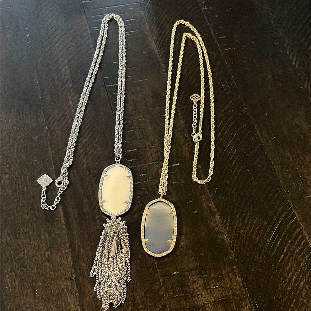 Kendra Scott Silver and Gold Necklace Set with Fringe and Bezel Design